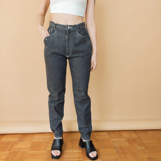 VIN-TR-27422 Vintage παντελόνι denim ψηλόμεσο γκρι Μ-L