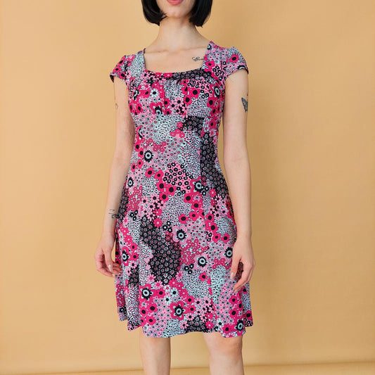 VIN-DR-27463 Vintage φόρεμα εμπριμέ φουξ S