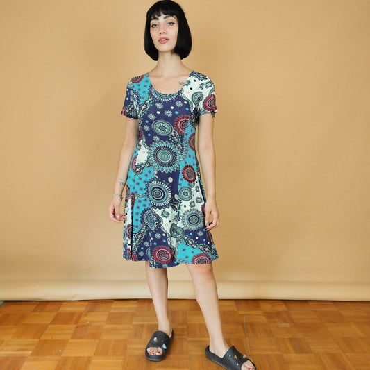 VIN-DR-27798 Vintage φόρεμα εμπριμέ L