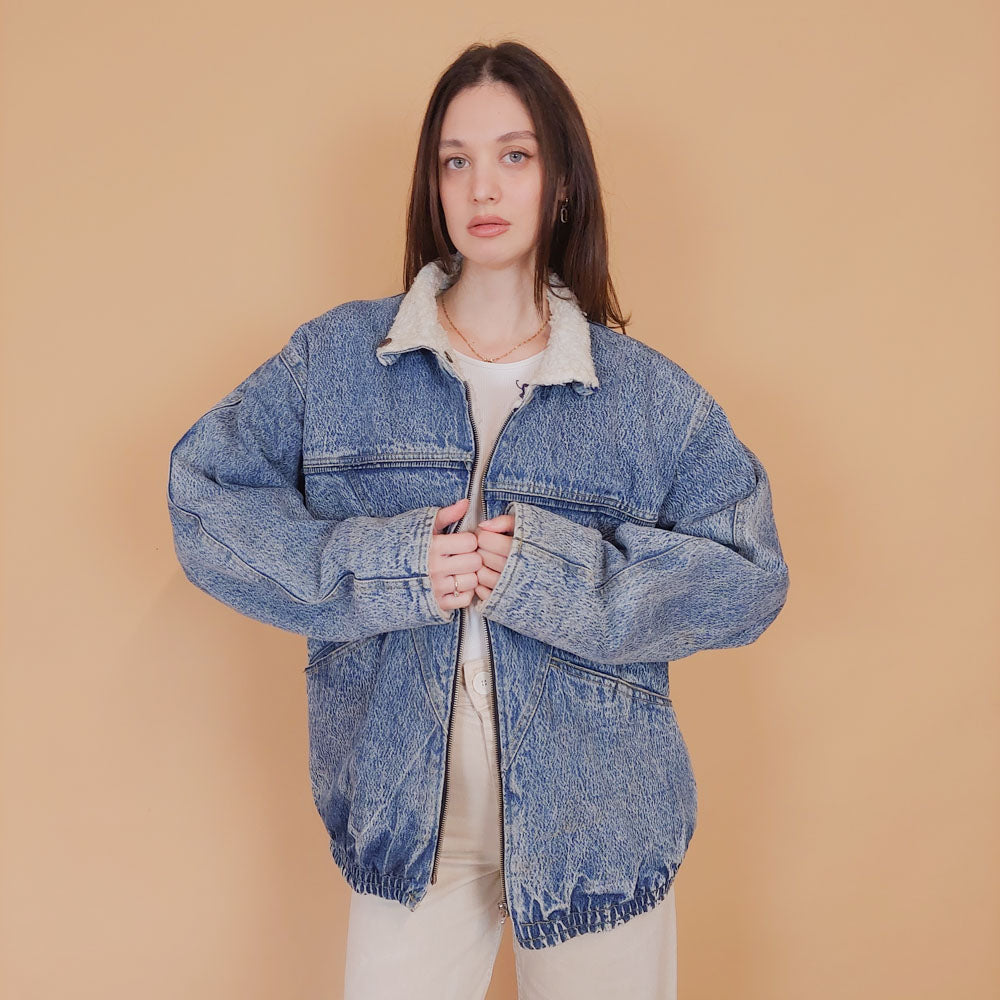 VIN-OUTW-34227 Vintage 90's style denim jacket με γούνα M-L