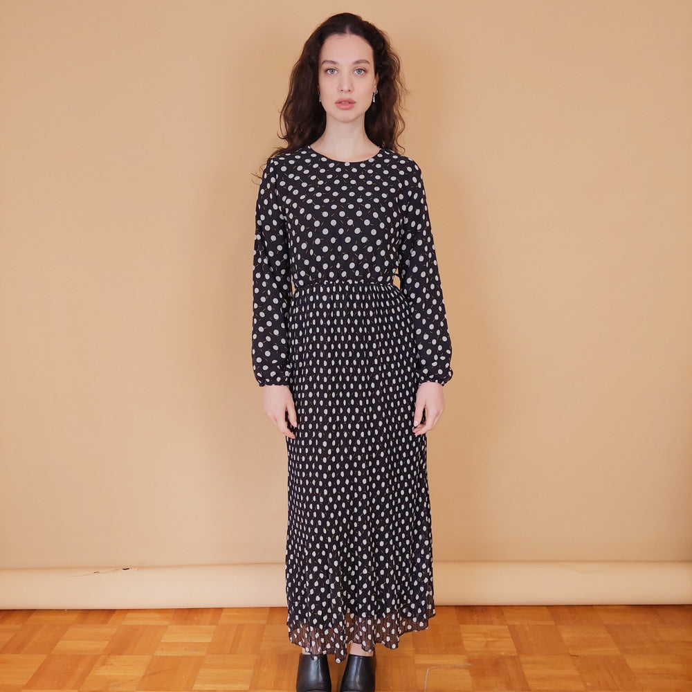 VIN-DR-30878 Vintage φόρεμα μαύρο πουά S-M