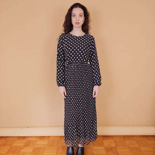 VIN-DR-30878 Vintage φόρεμα μαύρο πουά S-M