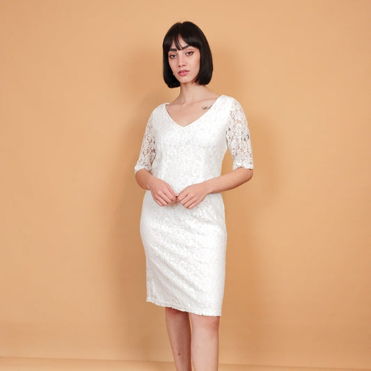 VIN-DR-27450 Vintage φόρεμα λευκό με δαντέλα M-L