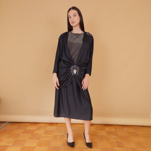 VIN-DR-28360 Vintage φόρεμα μαύρο 80s L