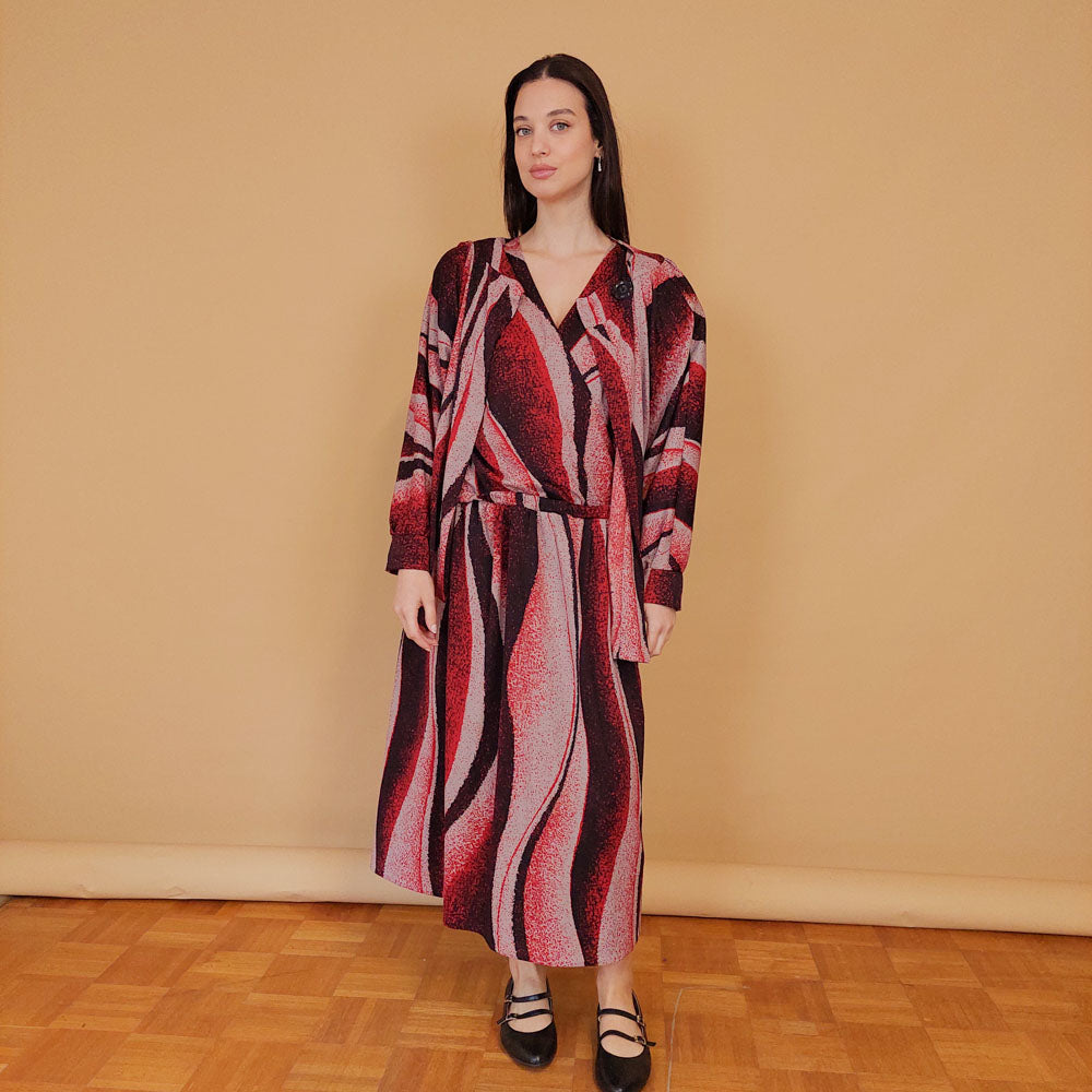 VIN-DR-29535 Vintage φόρεμα εμπριμέ με ζακέτα L-XL