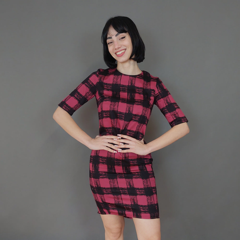 VIN-DR-27043 Vintage φόρεμα καρό μωβ S