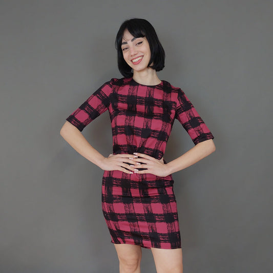 VIN-DR-27043 Vintage φόρεμα καρό μωβ S