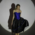 VIN-DR-11887 Vintage party dress σατινέ μοβ μαύρο S