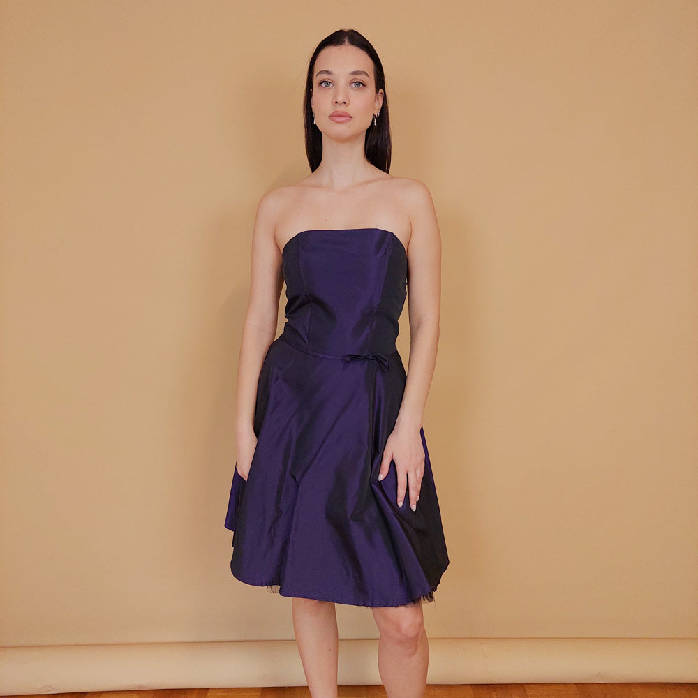 VIN-DR-29472 Vintage party φόρεμα μοβ από ταφτά S