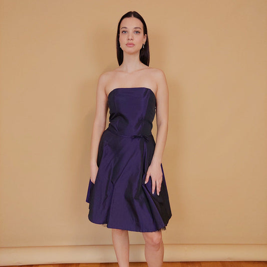 VIN-DR-29472 Vintage party φόρεμα μοβ από ταφτά S