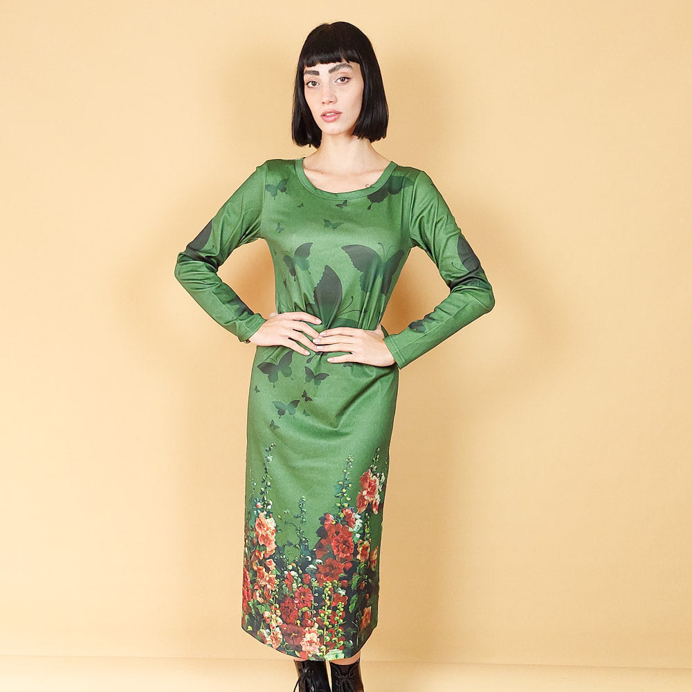 VIN-DR-25129 Vintage φόρεμα φλοράλ πράσινο S