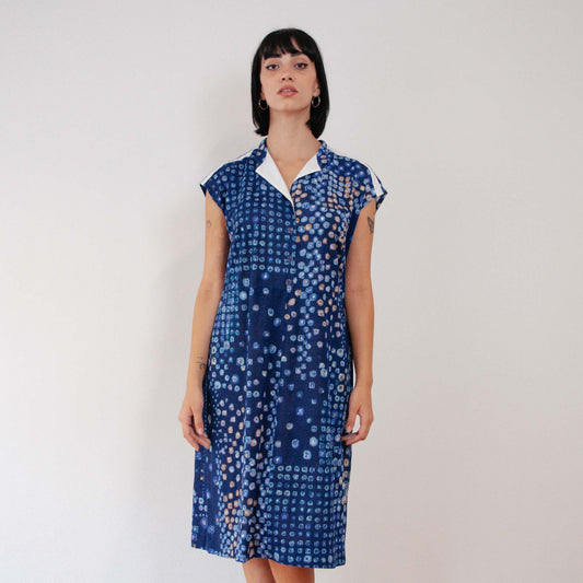 VIN-DR-18912 Vintage φόρεμα εμπριμέ μπλε Μ-L