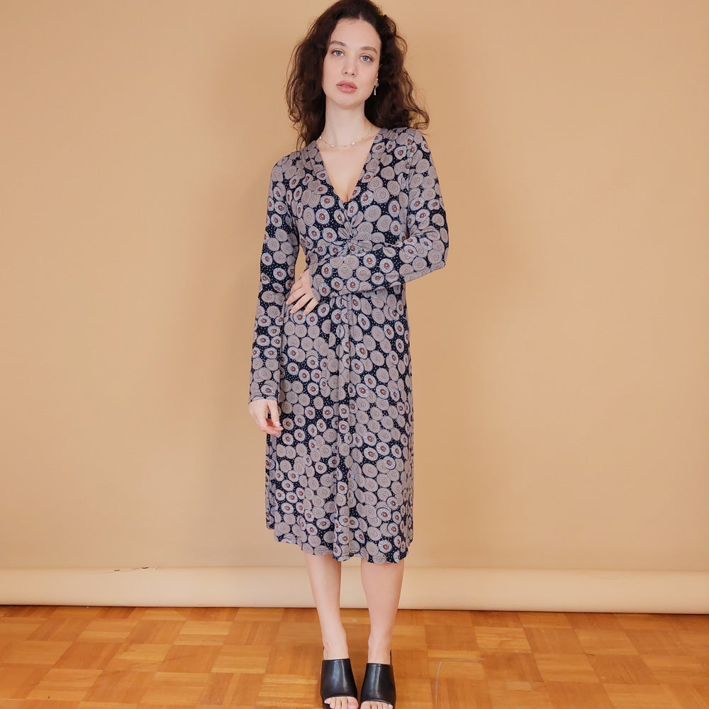 VIN-DR-30880 Vintage φόρεμα εμπριμέ βισκόζη S-M