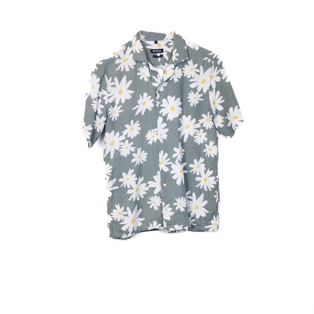 VIN-SHI-34960 Vintage πουκάμισο λινό floral S