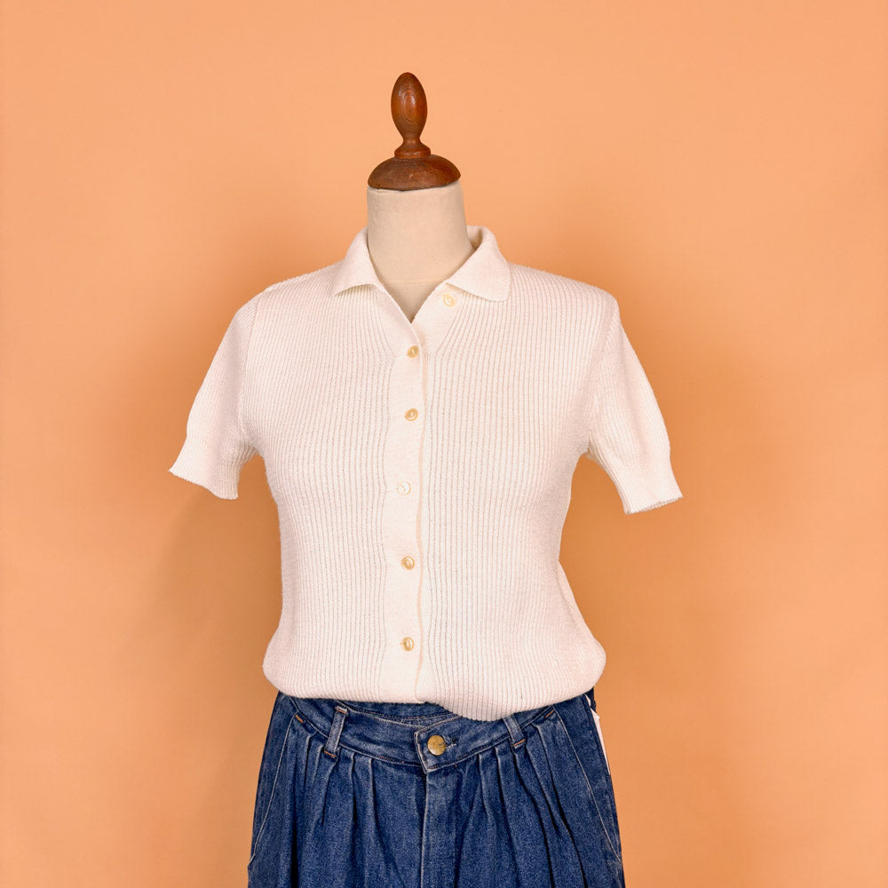VIN-KNIT-35751 Vintage πλεκτή μπλούζα λευκή 90's style S