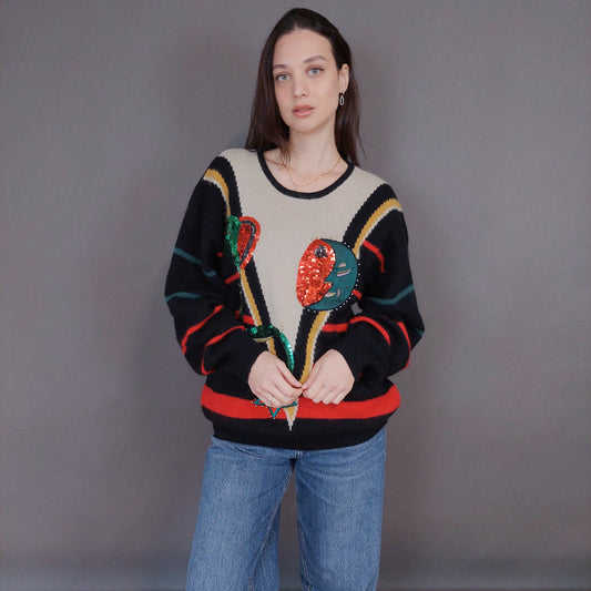 VIN-KNIT-33253 Vintage πλεκτή μάλλινη μπλούζα L