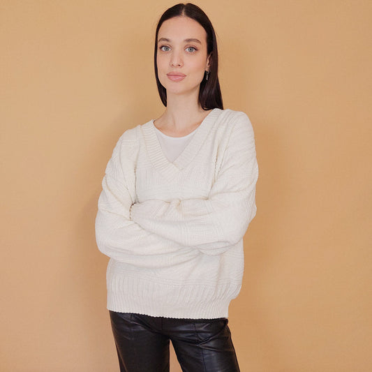 VIN-KNIT-29726 Vintage μπλούζα πλεκτή εκρού L