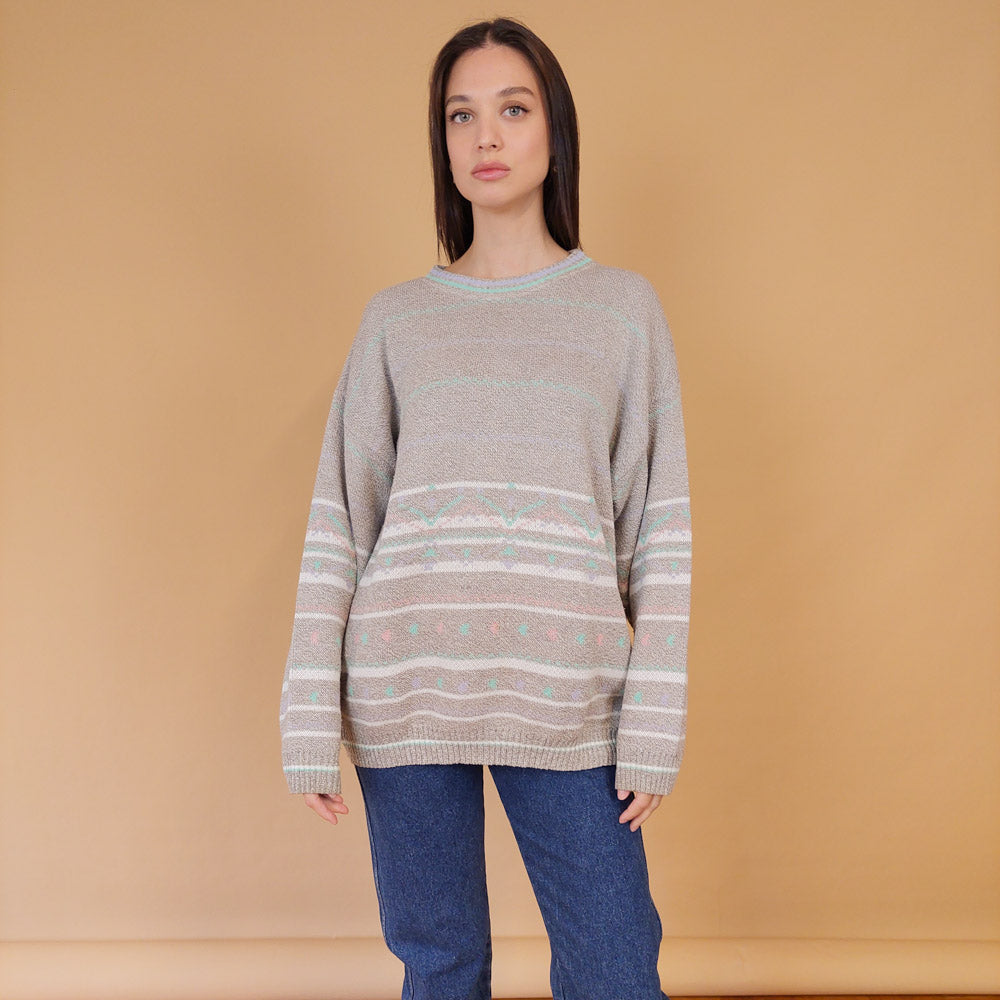 VIN-KNIT-28695 Vintage πλεκτή μπλούζα γκρι XL