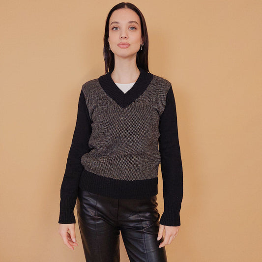 VIN-KNIT-29712 Vintage μπλούζα πλεκτή μαύρη S