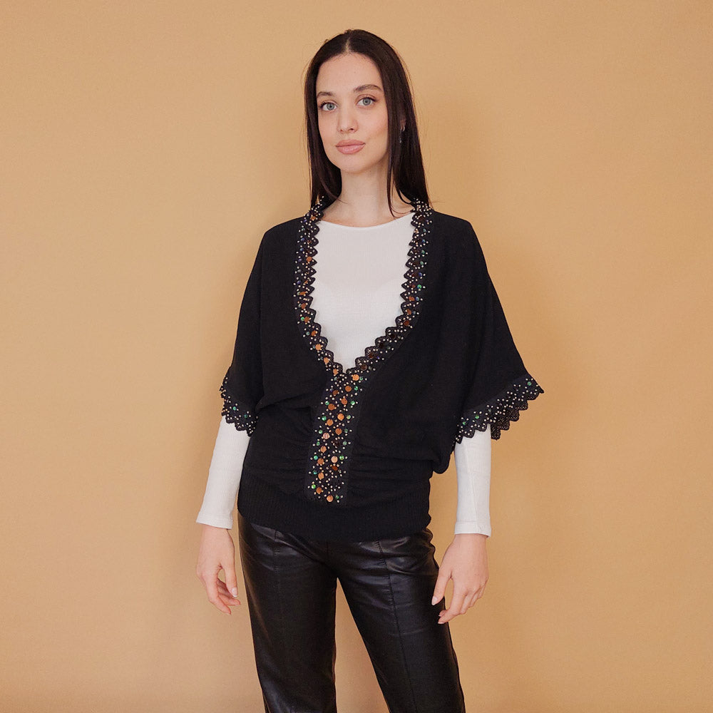 VIN-KNIT-29730 Vintage μπλούζα πλεκτή μαύρη S