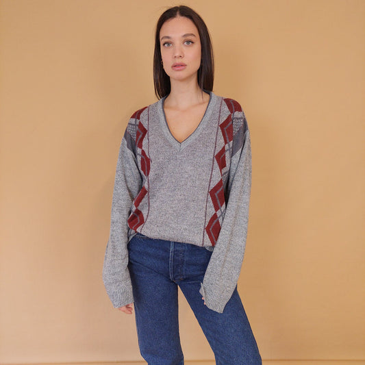 VIN-KNIT-28700 Vintage μπλούζα πλεκτή γκρι L