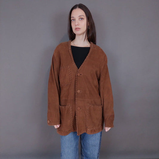 VIN-OUTW-33361 Vintage δερμάτινο σουέντ πανωφόρι ethnic style M