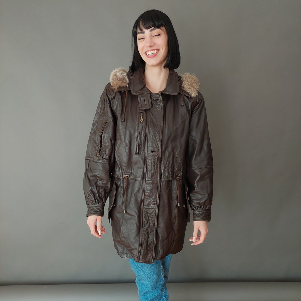 VIN-OUTW-26444 Vintage δερμάτινο τζάκετ parka L
