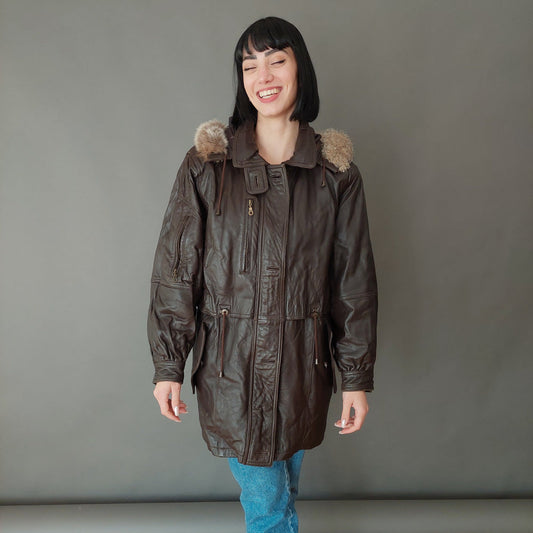 VIN-OUTW-26444 Vintage δερμάτινο τζάκετ parka L