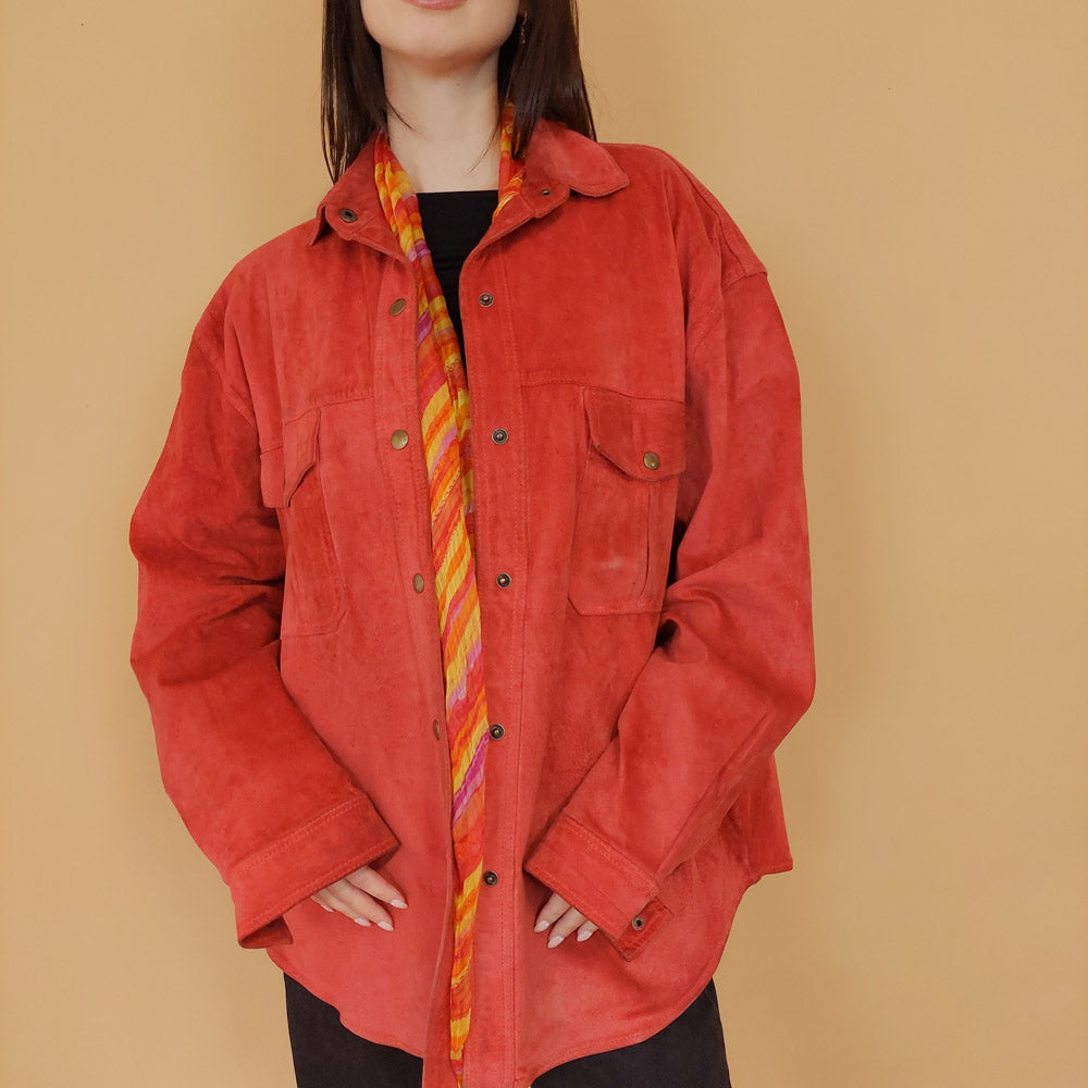 VIN-OUTW-30725 Vintage σουέντ τζάκετ κόκκινο 90's L