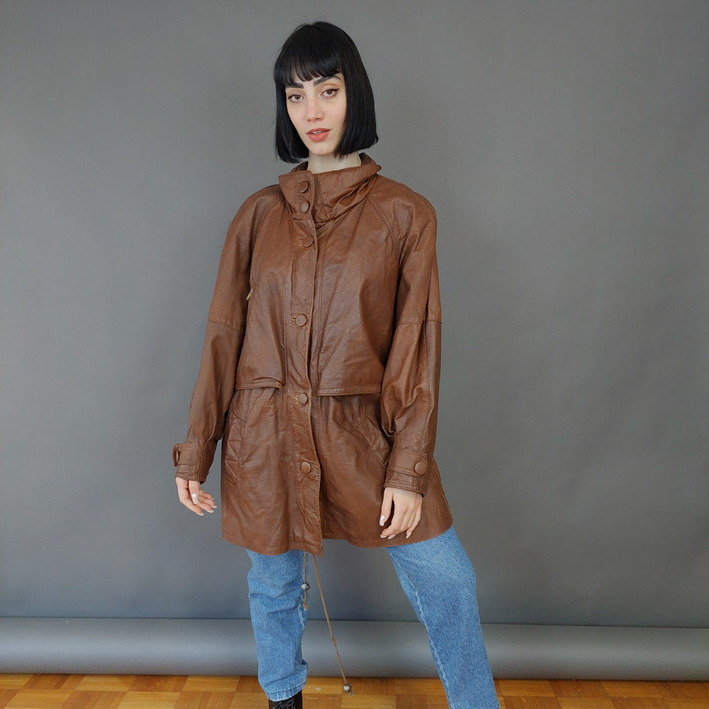 VIN-OUTW-26430 Vintage δερμάτινο τζάκετ parka M-L