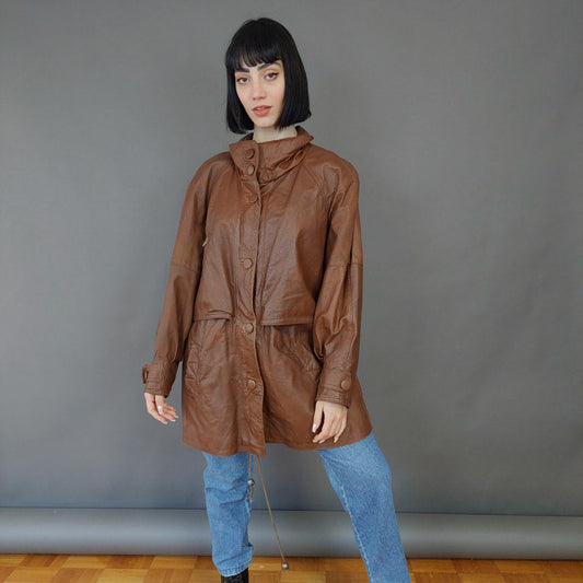 VIN-OUTW-26430 Vintage δερμάτινο τζάκετ parka M-L