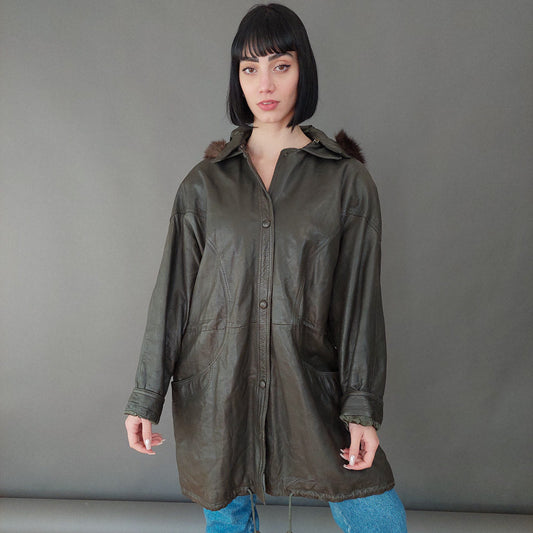 VIN-OUTW-26424 Vintage δερμάτινο τζάκετ parka XL