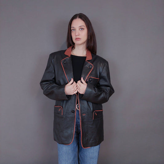 VIN-OUTW-33350 Vintage δερμάτινο μαύρο jacket L