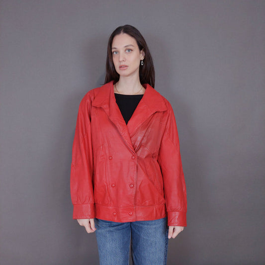 VIN-OUTW-33351 Vintage δερμάτινο κόκκινο jacket L