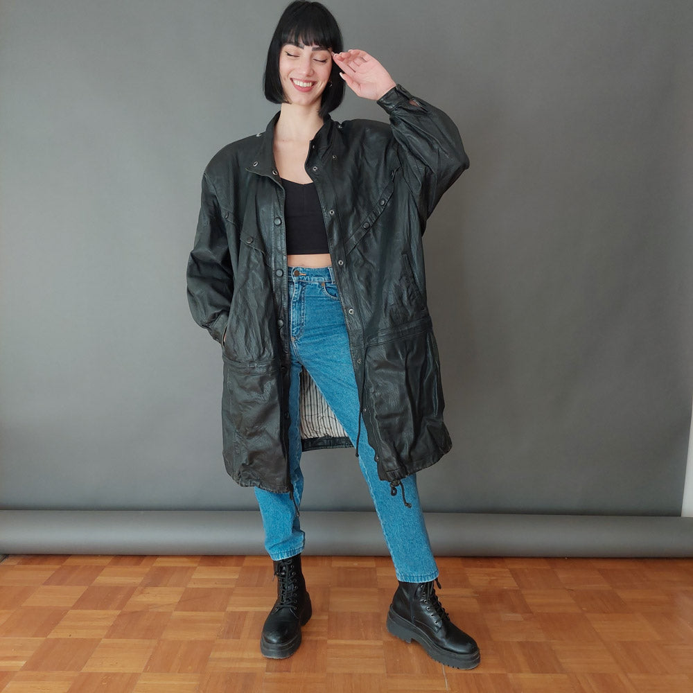 VIN-OUTW-26436 Vintage δερμάτινο τζάκετ parka XL