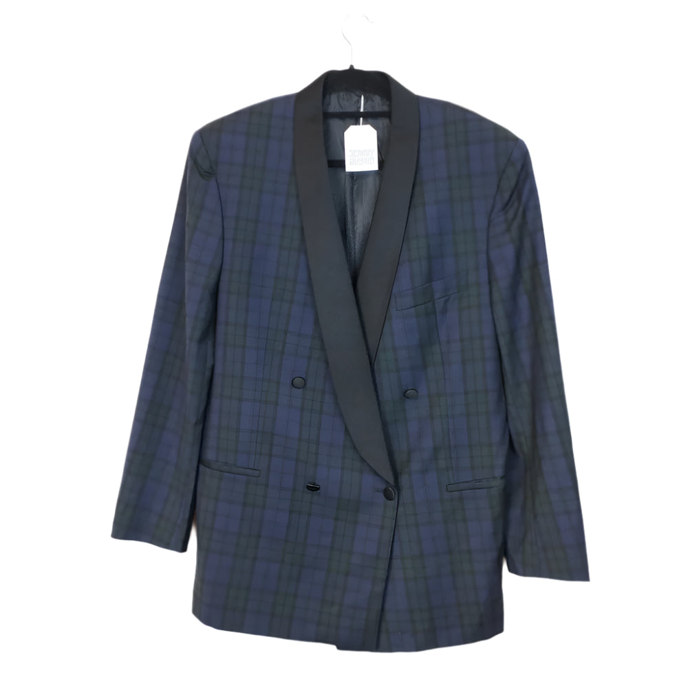 VIN-OUTW-30641 Vintage σακάκι σταυροκουμπωτό επίσημο καρό L