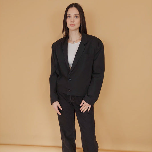 VIN-OUTW-30126 Vintage σακάκι μαύρο crop M-L
