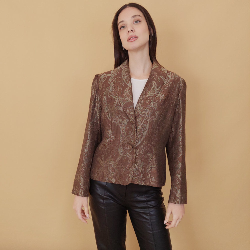 VIN-OUTW-29777 Vintage σακάκι καφέ-χρυσό M-L