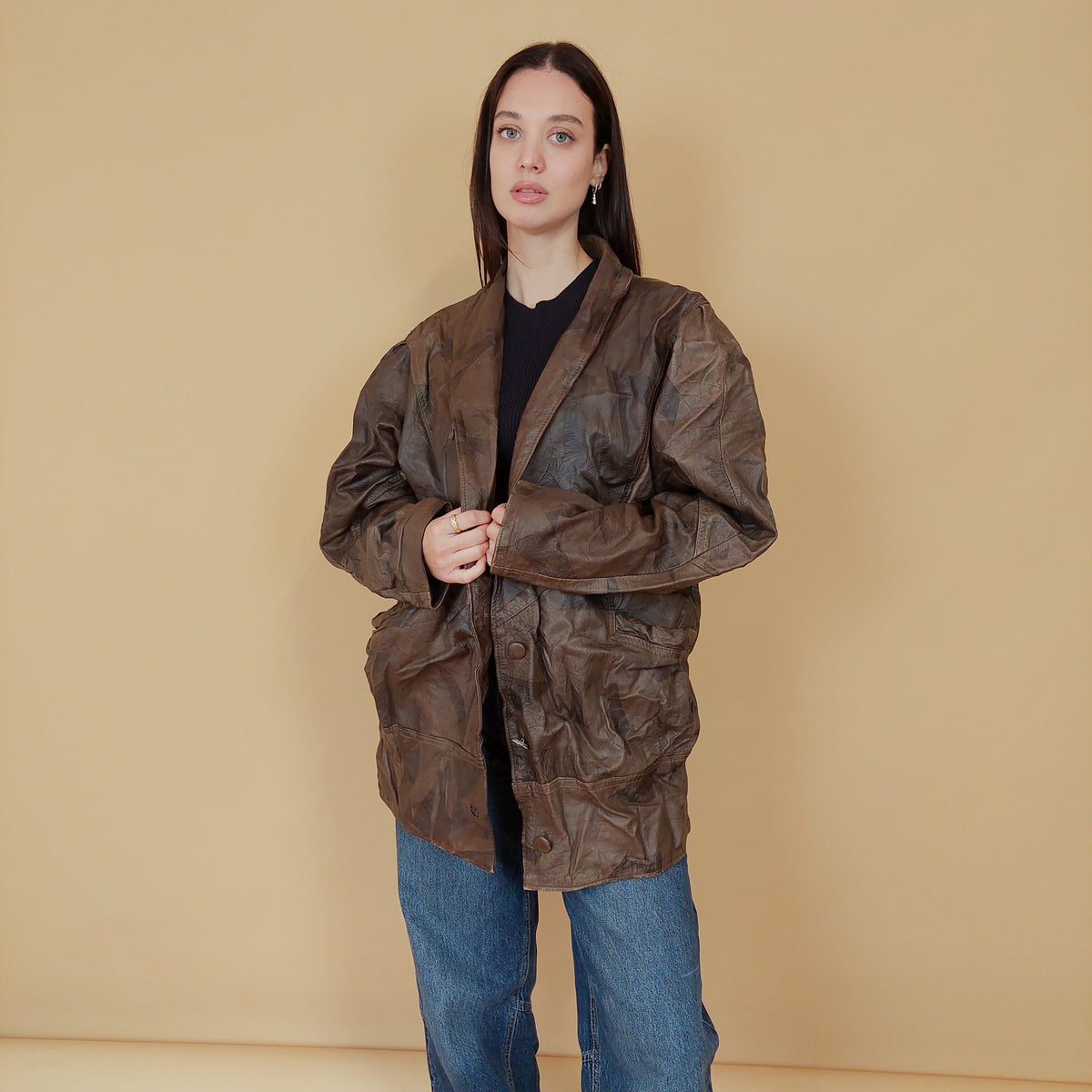 VIN-OUTW-29008 Vintage 80's δερμάτινo τζάκετ M-L