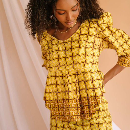 VIN-BLO-16231 Vintage τοπ african style κίτρινο S-Μ