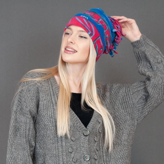 VIN-HAT-19736 Vintage σκούφος φλις εμπριμέ