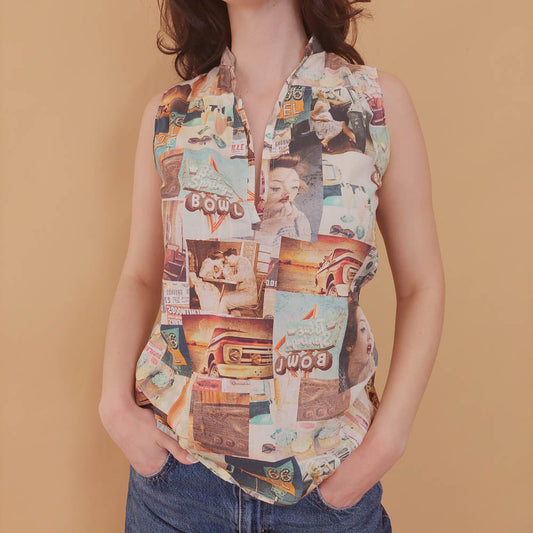 VIN-BLO-31351 Vintage εμπριμέ τοπ S