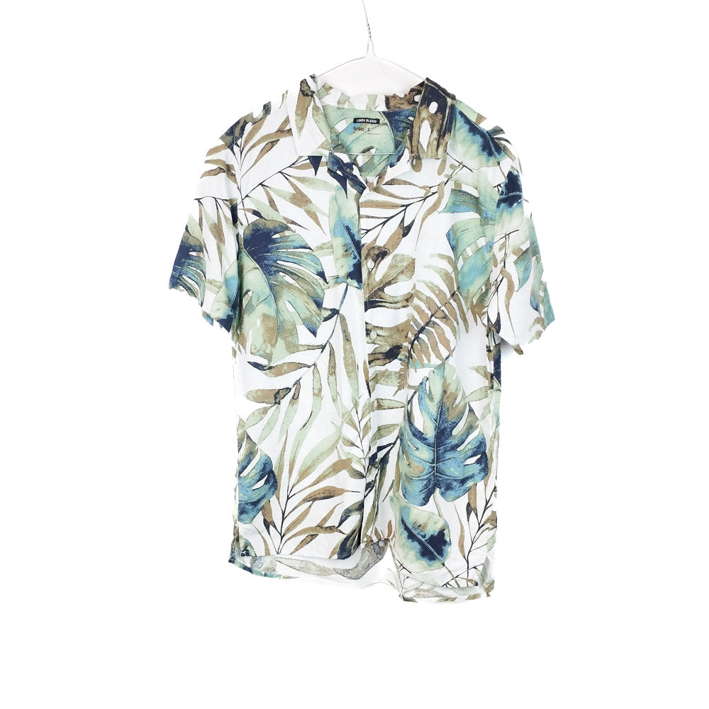 VIN-SHI-31927 Vintage πουκάμισο λινό hawaiian print S
