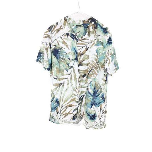VIN-SHI-31927 Vintage πουκάμισο λινό hawaiian print S
