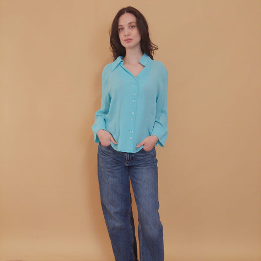 VIN-BLO-31369 Vintage πουκάμισο γαλάζιο πουά M