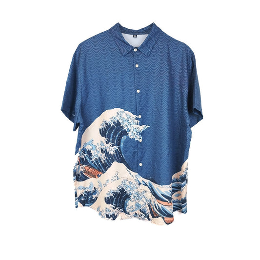 VIN-SHI-31827 Vintage πουκάμισο japanese print XL