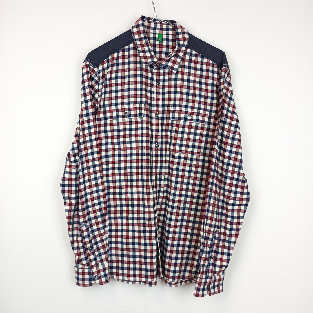 VIN-SHI-24859 Vintage πουκάμισο flannel καρό Benetton S