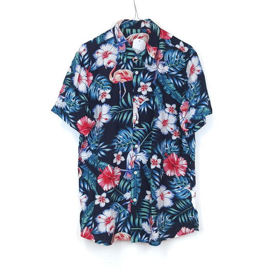 VIN-SHI-31725 Vintage πουκάμισο βισκόζη Hawaiian print S