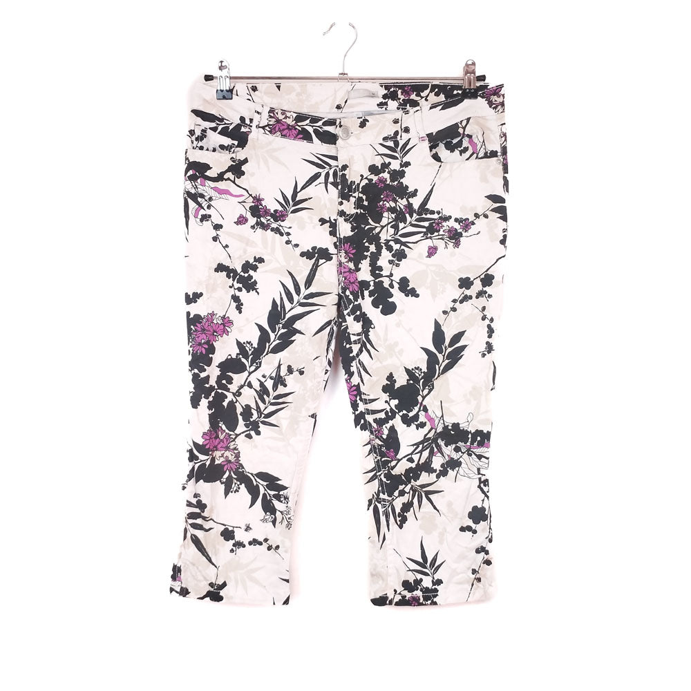 VIN-TR-31971 Vintage floral denim παντελόνι capri M-L