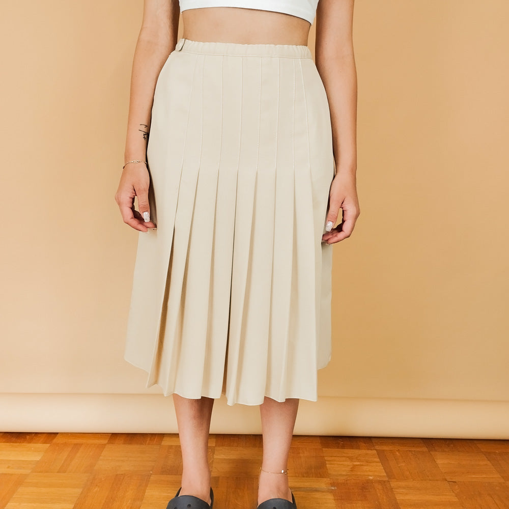 VIN-SKI-28003 Vintage φούστα πλισέ εκρού S